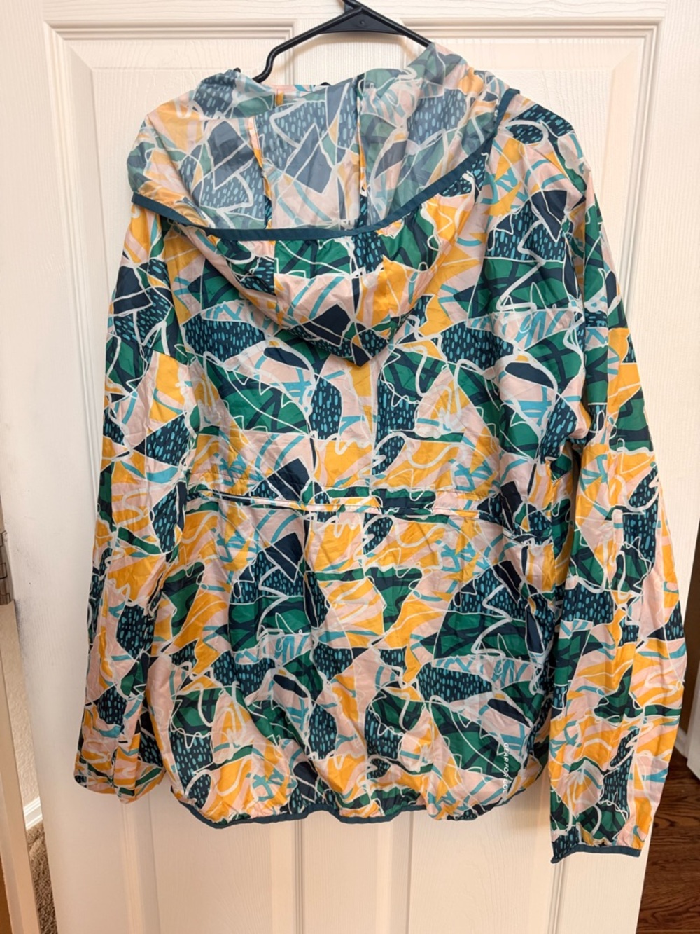 cotopaxi men’s ' Multicolor Hooded Packable Rain Jacket - Green/Teal/Yellow - Picture 2 of 2